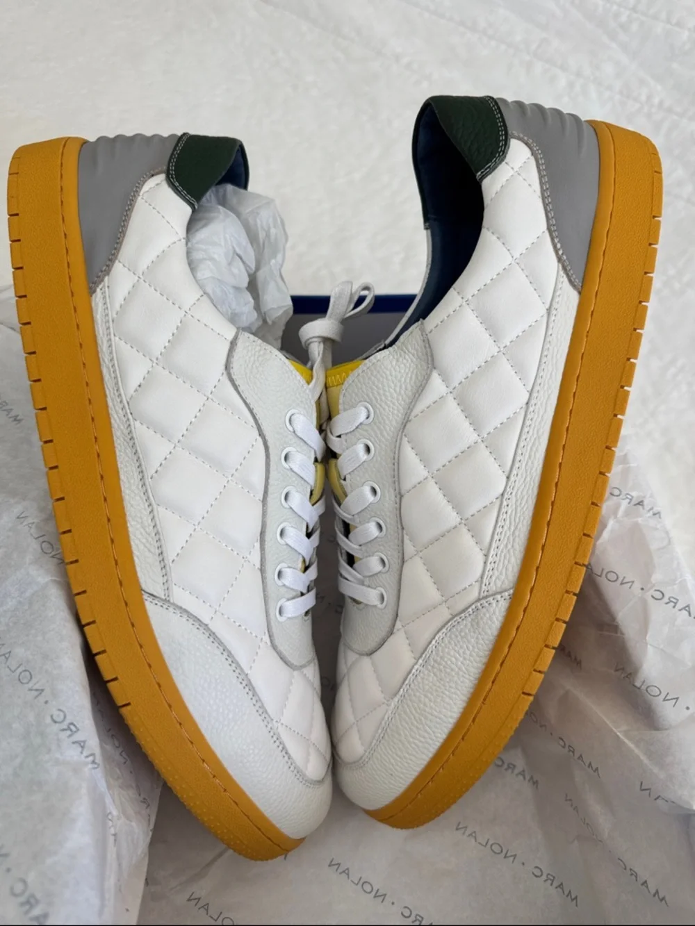 Marc Nolan White Quilted Leather Sneaker with Gum Sole, Mens Size 15, NWT - Picture 3 of 10